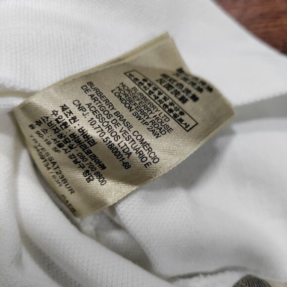 Burberry Brit White Embroidered Logo Plaid Details Placket Polo Shirt Men's M - Picture 12 of 16